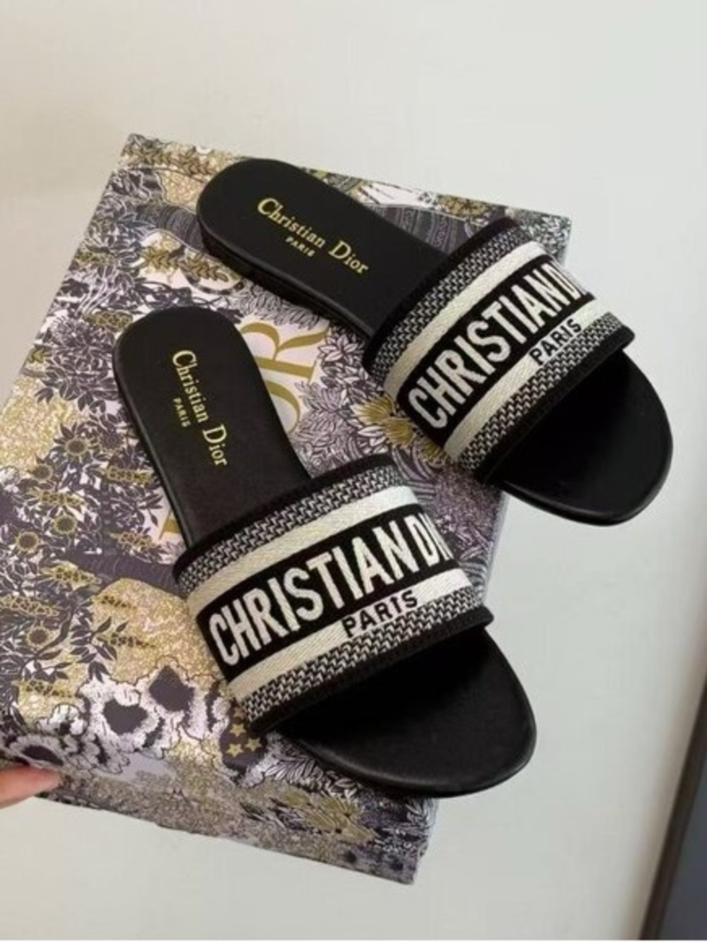 Christian Dior Sparkly Dway Slide Black Sandals